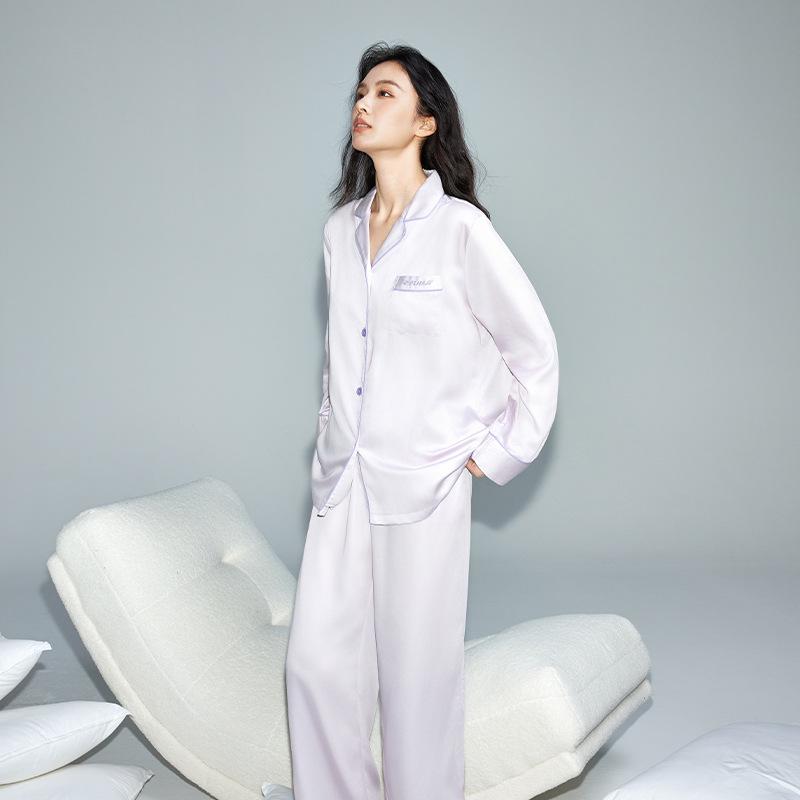 Men's Lyocell Tencel Solid Color Pajamas - Spring/Fall Long Sleeve Set