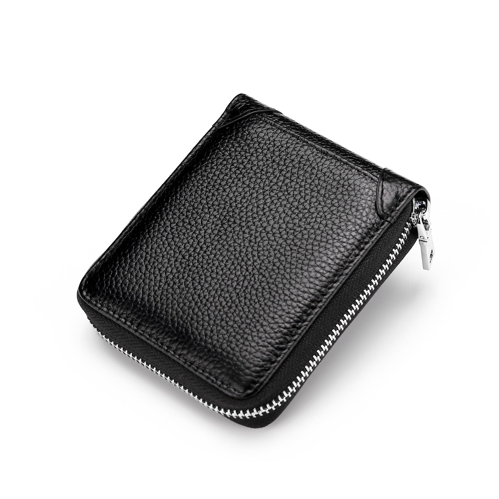 

Men s Short Genuine Leather Zipper Wallet Multi Functional Driving License Card Holder with RFID Blocking New Design чёрный