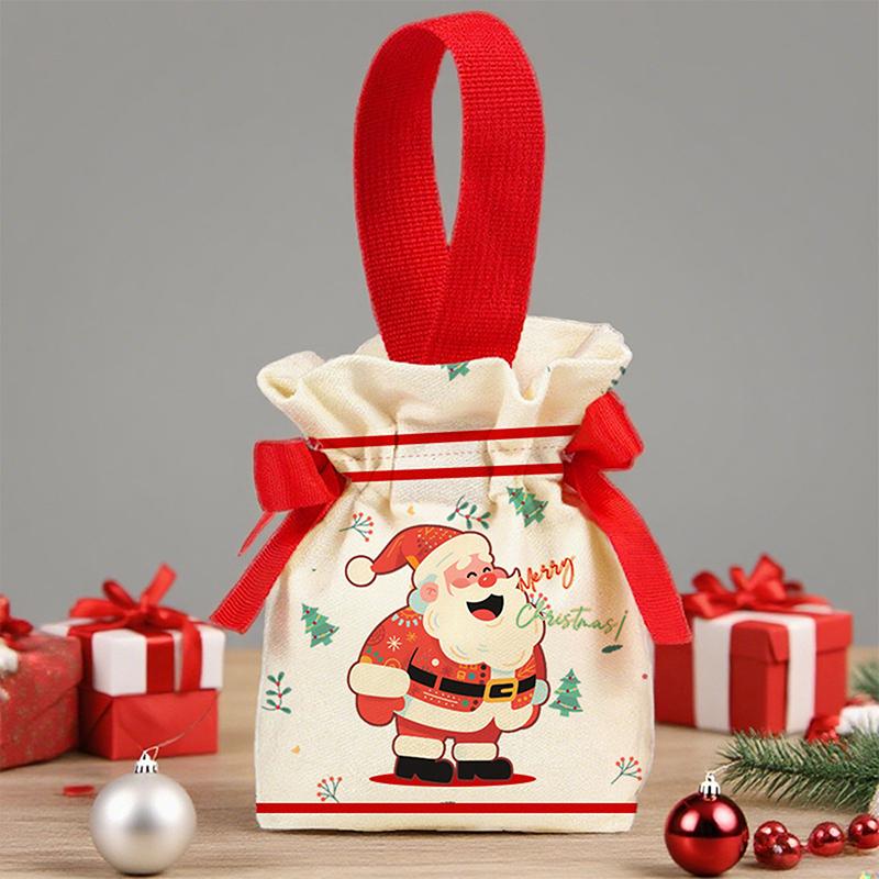 Christmas Canvas Drawstring Bag Christmas Candy Gift Packaging Bag Cartoon Handbag For Apple Diy  Year Xmas Home Party Supply