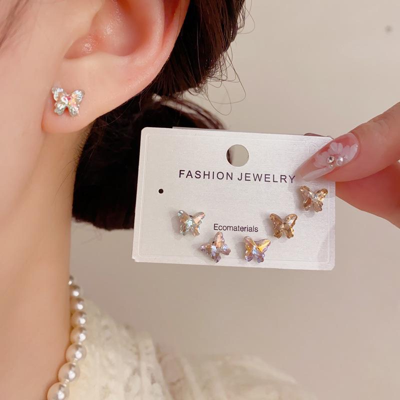 Colorful Butterfly Stud Earrings: Versatile Three-Piece Set for Women