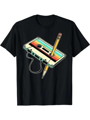 80s Cassette Tape Pencil 3d Printed Mens T-shirt 1980s Retro Music T-Shirt Men Clothing Vintage T Shirt Camisetas