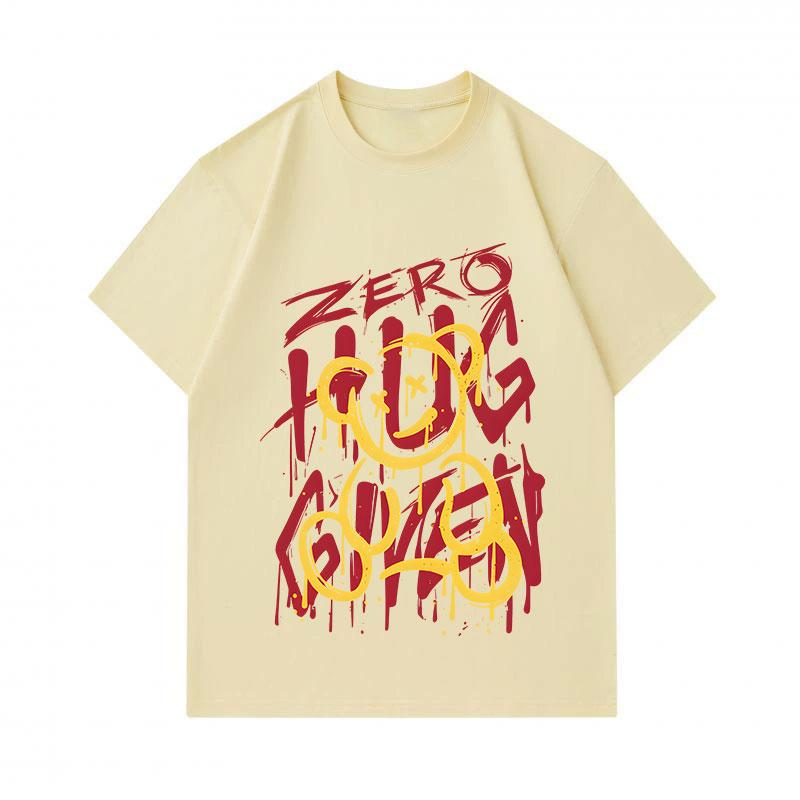 Men's 100% Cotton Crew Neck Short Sleeve T-Shirt, Casual Graffiti Zero Hug Smile Print Soft Breathable Streetwear Tee for Daily Wear