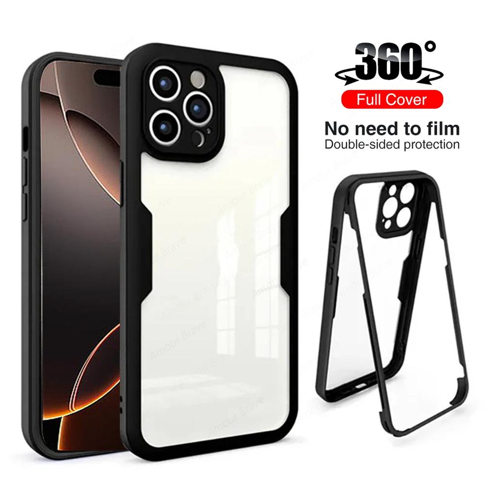 Funda For iPhone 16 Pro Max 360 Full Body Front Back Protective Phone Case For iPhone 15 14 Plus 13 12 11 Pro Max XR Clear Cover
