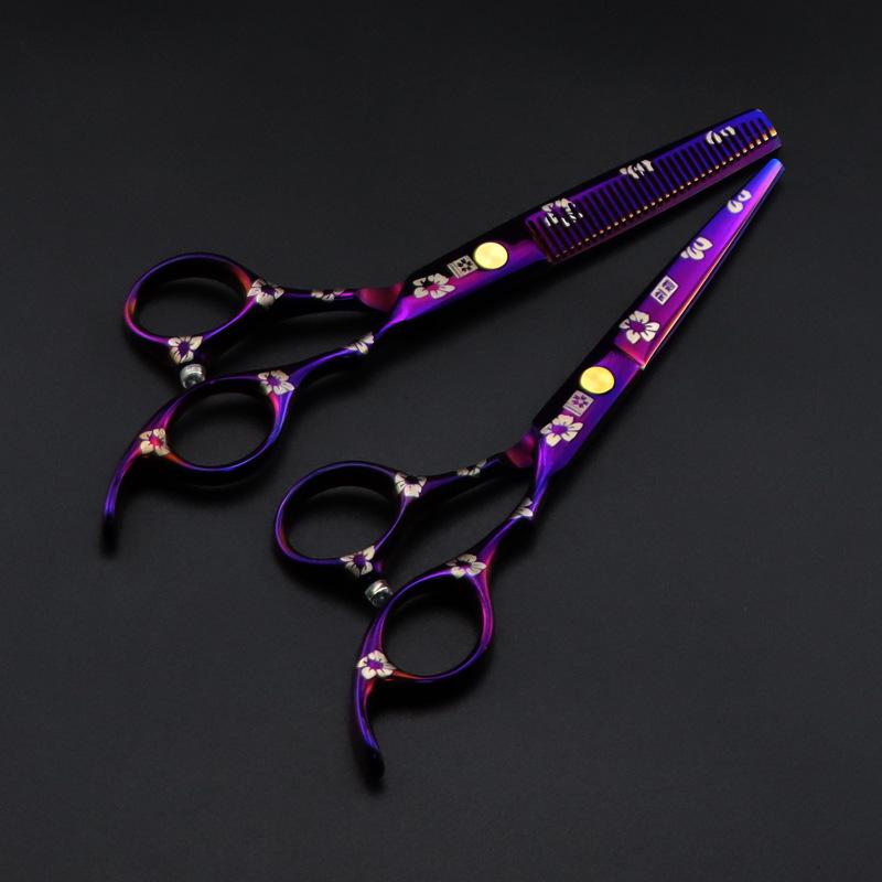 6.0-Inch Cherry Blossom Style Hairdressing Scissors Set - Straight, Bangs, and Serrated Scissors for Barbers