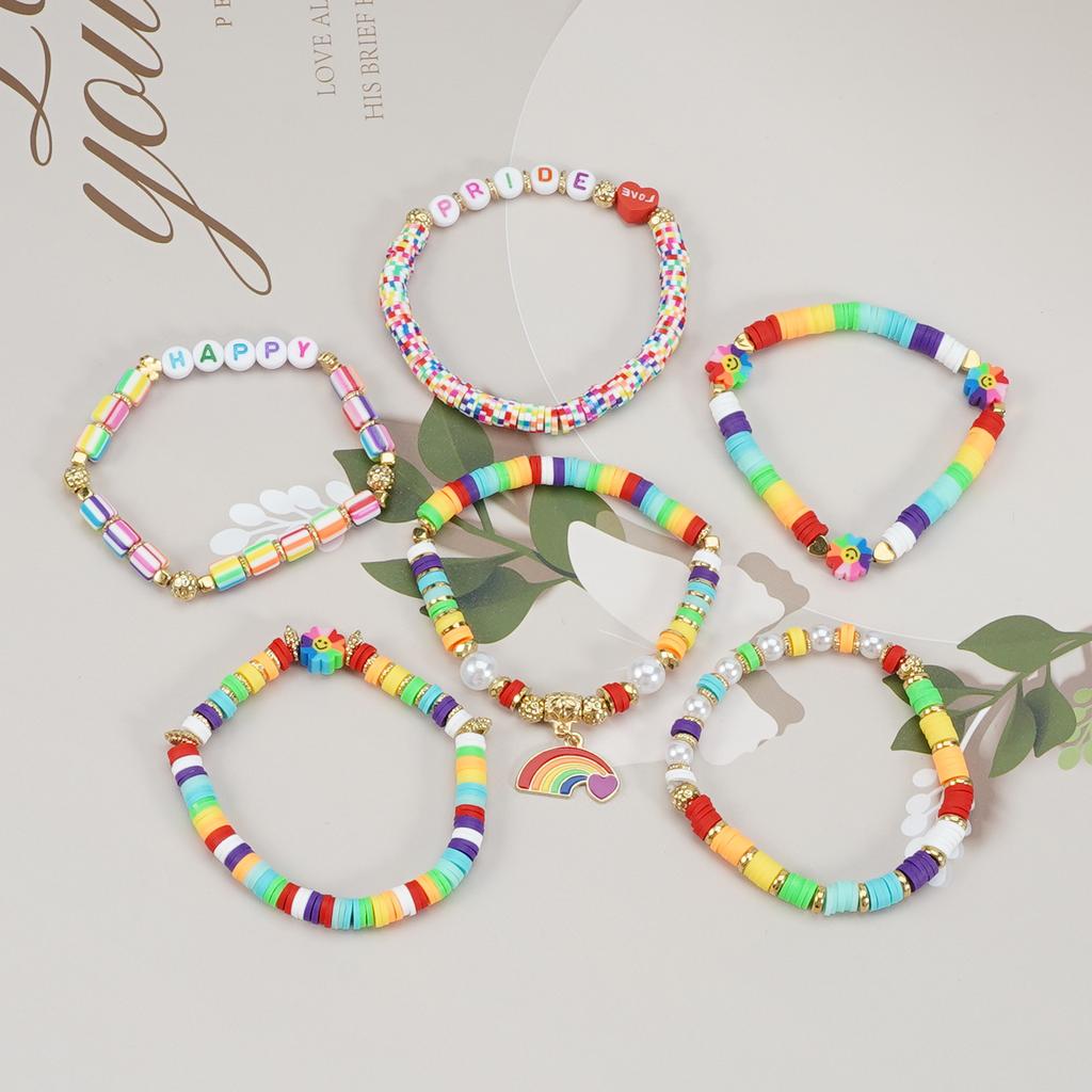 LGBT Pride Bracelet for Bisexual Lesbian Gay Allies Love Wins Rainbow Beaded Clay Elastic Stackable Stretch Bracelets
