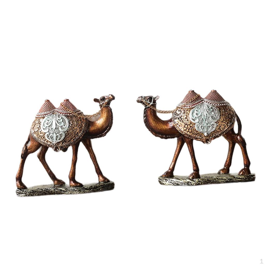 2 Camel Resin Figurines, Funny Animal Decorative Sculpture, Desktop Decor for Party, Shelf,