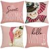 Christmas Pillow Case Pink Christmas Linen Cushion Living Room Sofa Home Office Cushion