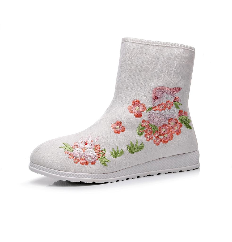 Zimní teplé boty Dámské ležérní protiskluzové plyšové fleecem podšité sněhule s bočním zipem Dámské vyšívané kotníkové boty s podšívkou z umělé kožešiny