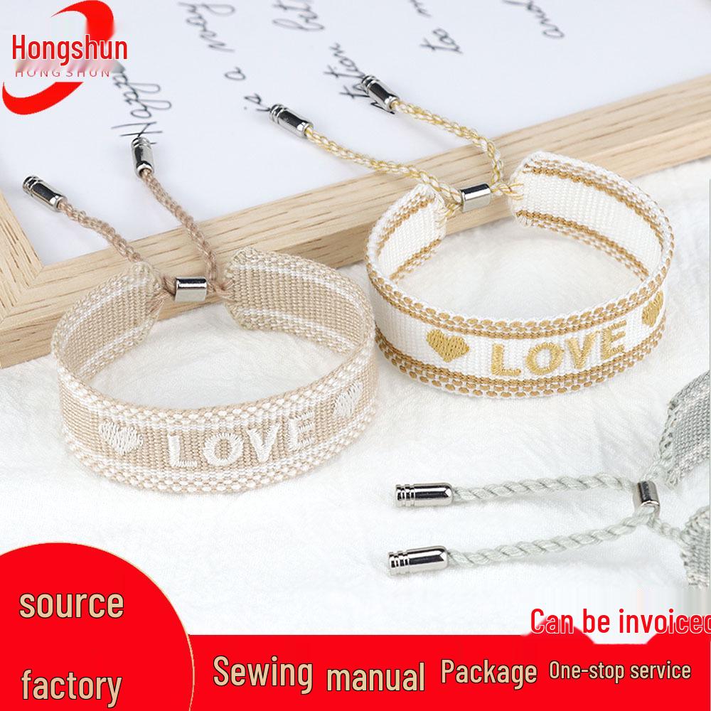European-American Woven Women's Bracelet: Embroidered Letter, Alloy Bell, Handmade Tassel Wristband.