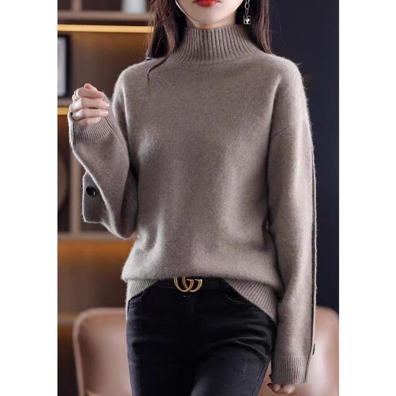 Autumn Winter Half High Collar Loose Casual Solid Color Sweater Women Simple All-match Bottomed Knitting Top