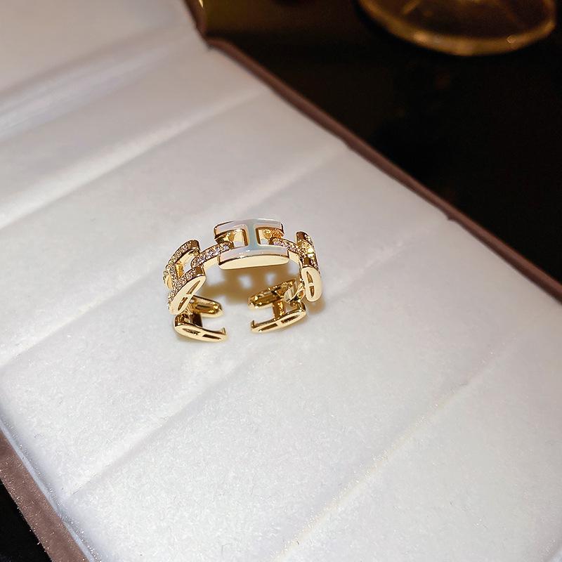 Gold Plated Zircon Cat's Eye Double Layer Retro Ring