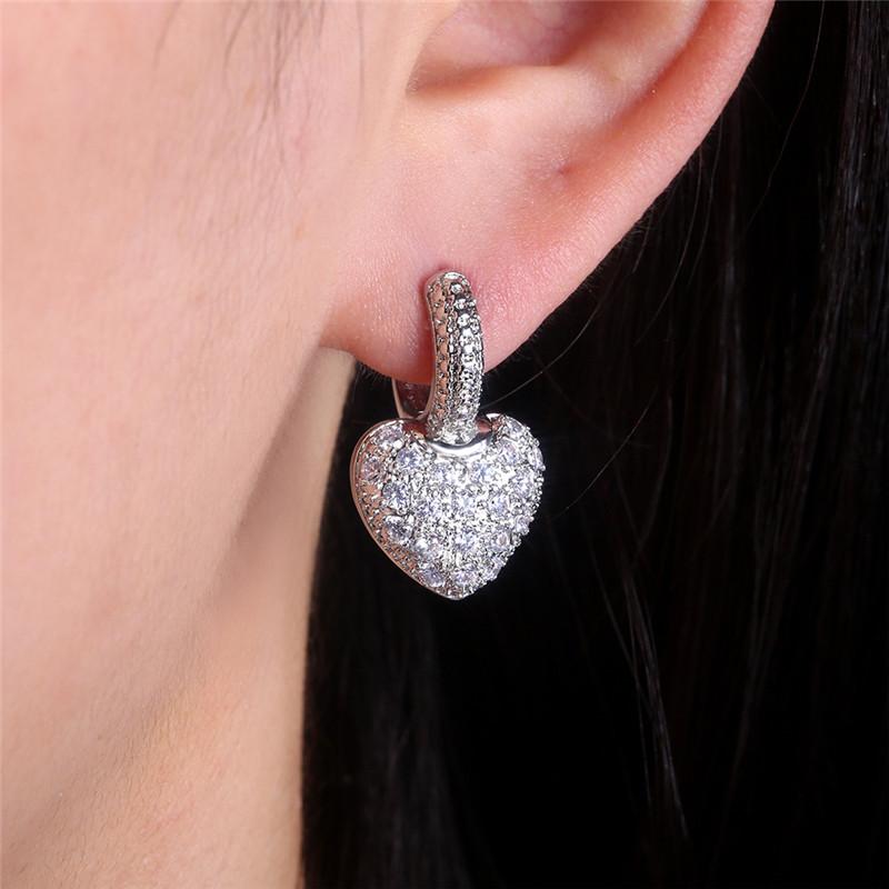 Heart Cubic Zirconia Nuptial Bridal Drop Earrings Eternity Love For Women Engagement Accessories Voguish Stylish JewelryFashion Drop