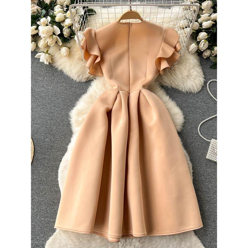 New Arrival Pleated Temperament High Waist Dress Princess Short-Sleeved