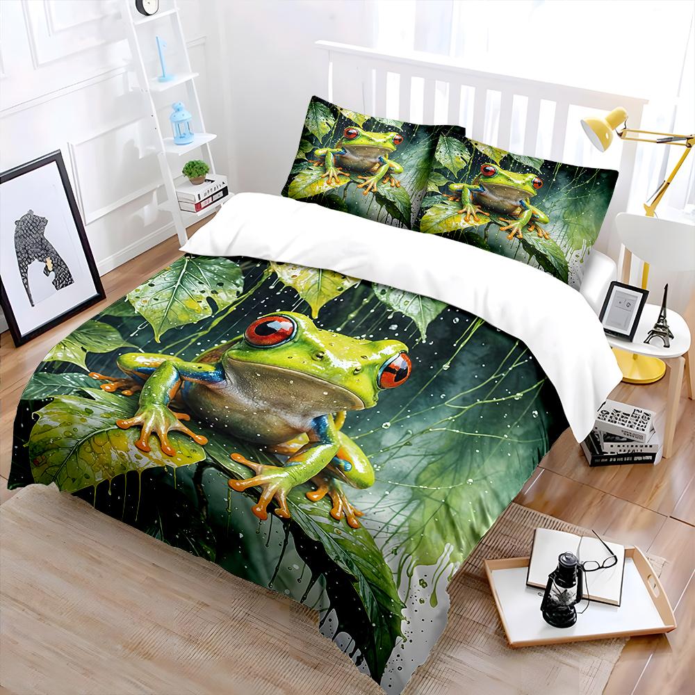 Red-Eyed Tree Frog In Rainforest Bedding Set For Kids Luxury Gift 3Pcs Digital Print Comforter Set Soft Comfortable Breathable EU Twin 135X200cm&set