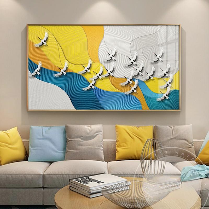 Modern Abstract Flying Birds Cloud Mountain Canvas Painting Poster Print Landscape Wall Art for Living Room Decor Home