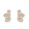 Vintage White Oil Dripping Flower Stud Earrings For Women Korean Metal Irregular Petal Post Earrings Jewelry Party Accessories