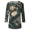 Trendy Vintage 3/4 Sleeve Top For Women,Ladies Casual Three Quarter Sleeve Round Collar Printed T-Shirt Blouse