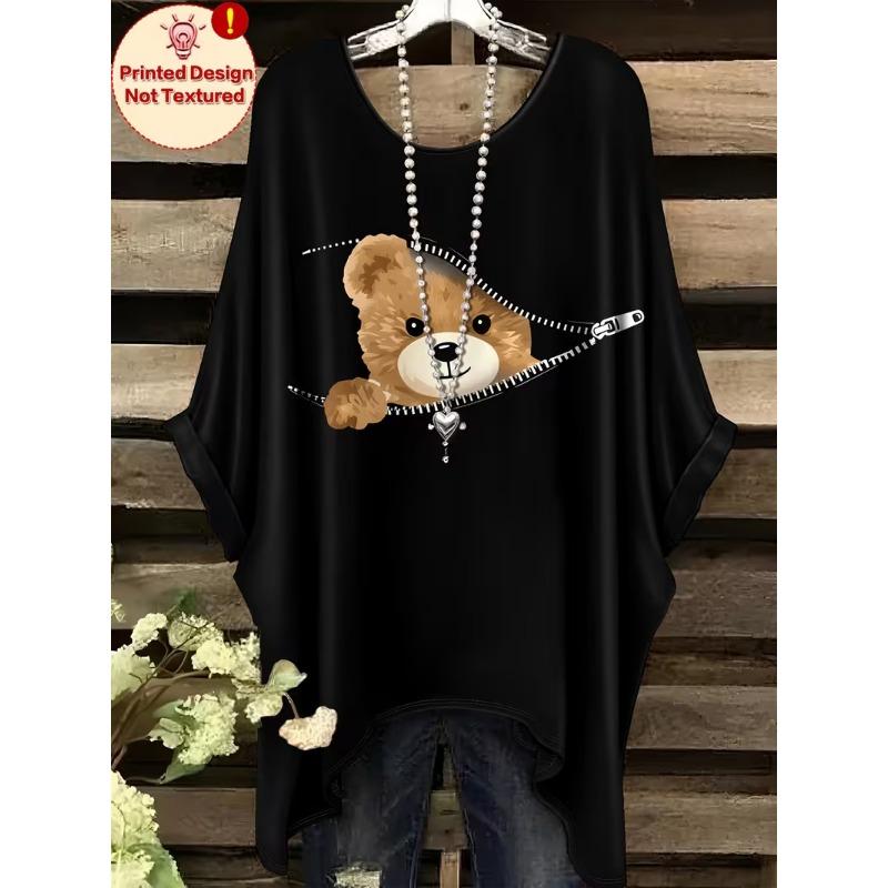 Fashion New Arrival Plus Size Bastet Egyptian Cat Goddess Print Women's Top Elegant Casual Style Round Neck Long Sleeve T-Shirt