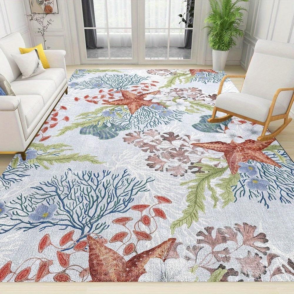 Ozeanwald Retro Dekorative Flanell-Teppich, Strandbedruckter Wohnzimmer Sofa, Couchtisch, Eingangsbereich Fußmatte, Heimdekoration