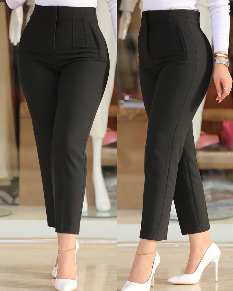 

Solid Color Women s Slim Fit Casual Trousers - Fashionable Commuting Suit Large