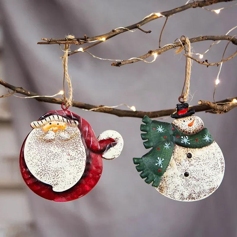 Christmas Style Wrought Iron Pendant Santa Claus Snowman Ornament Christmas Tree Fashion Accessories Home Party Decoration