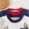Boys' Short Sleeve Cartoon Stripe T-shirt - 2026 Summer Cool Patchwork Design