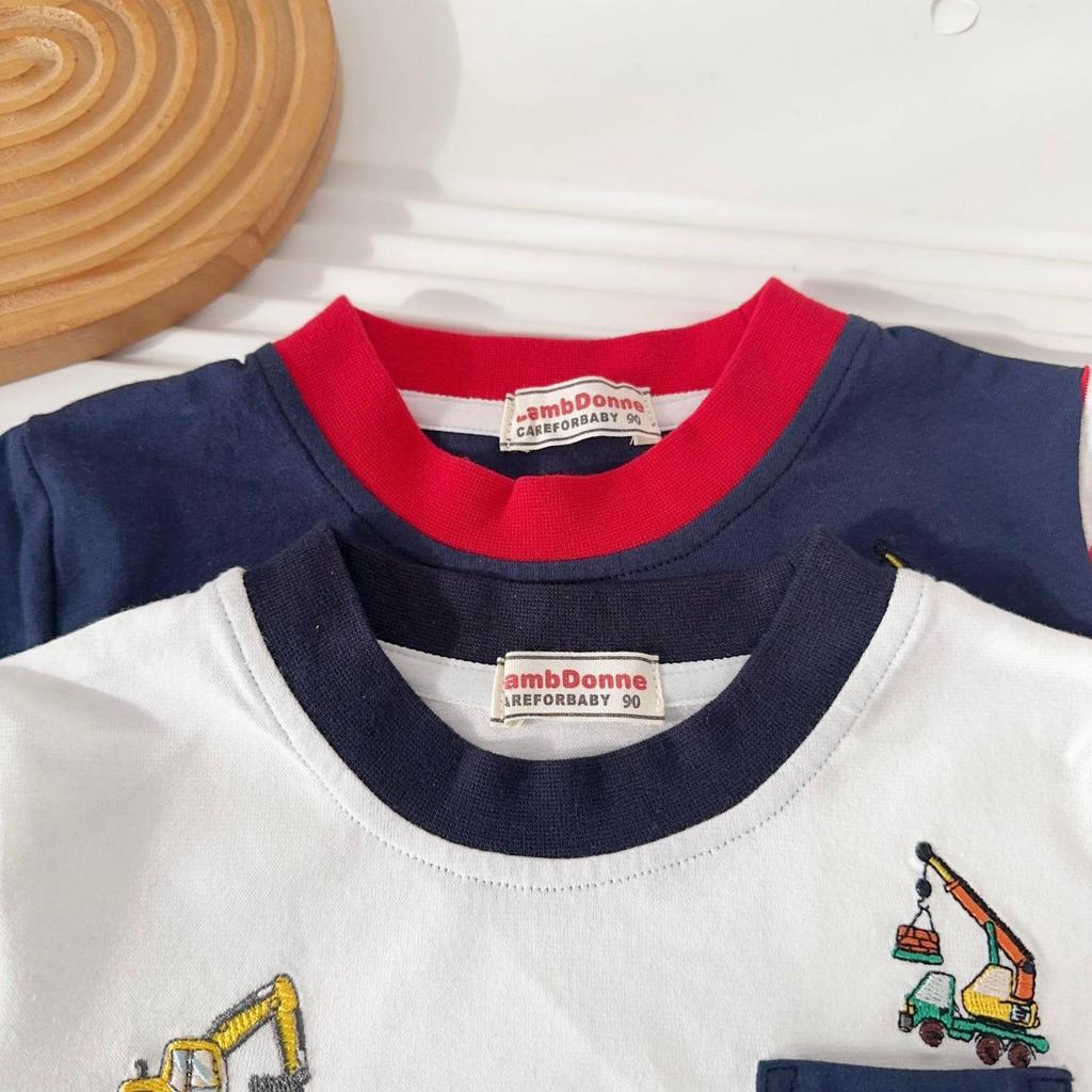 Boys' Short Sleeve Cartoon Stripe T-shirt - 2026 Summer Cool Patchwork Design
