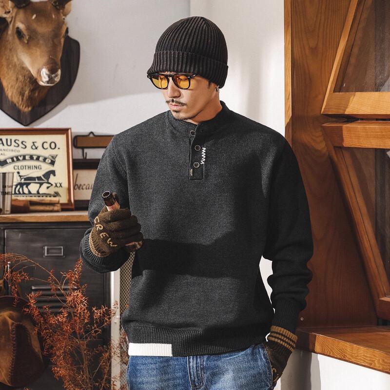 Men's Retro Henley Thick Knit Sweater