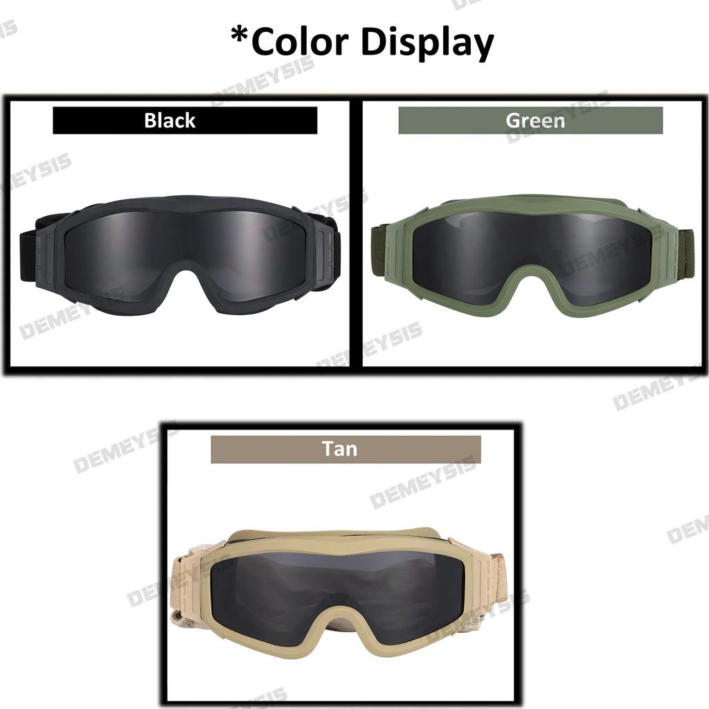 Military Airsoft Tactical Goggles Shooting Glasses Motorcycle Windproof Paintball CS Wargame Hiking 3 Lens Black Tan Green