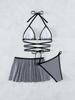3 Pieces Bikini Dress Sexy Women Swimsuits Female Swimwear Sparkling Silver Bikinis Set Summer Biquini Swimming Suits Beachwear