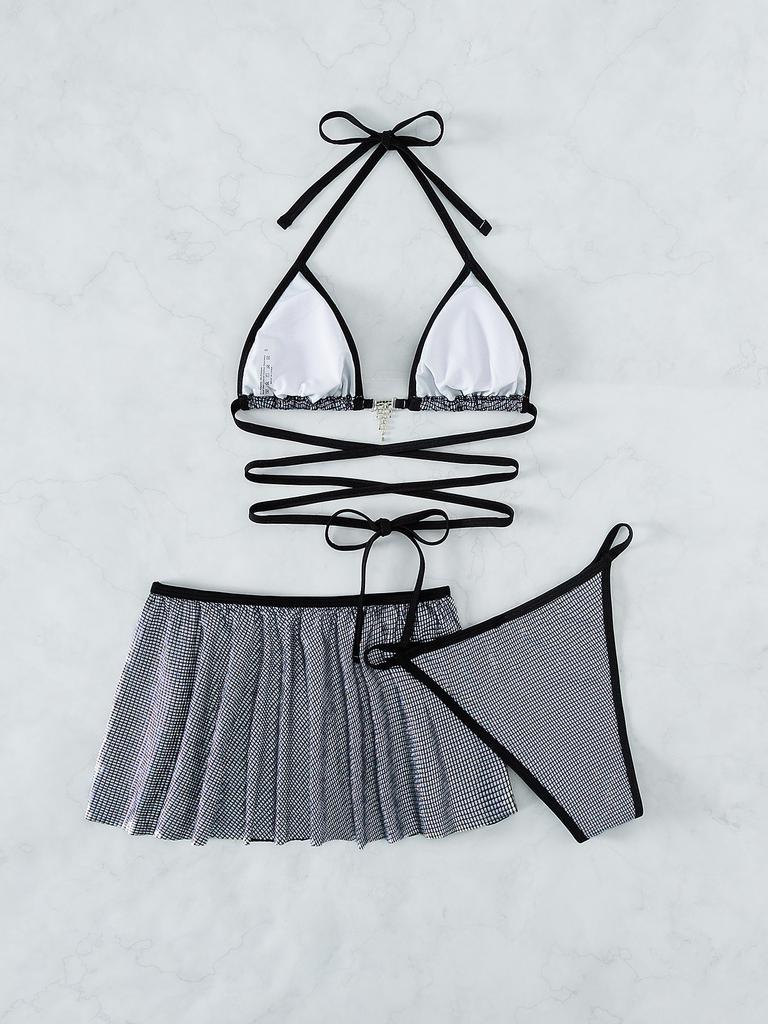 3 Pieces Bikini Dress Sexy Women Swimsuits Female Swimwear Sparkling Silver Bikinis Set Summer Biquini Swimming Suits Beachwear