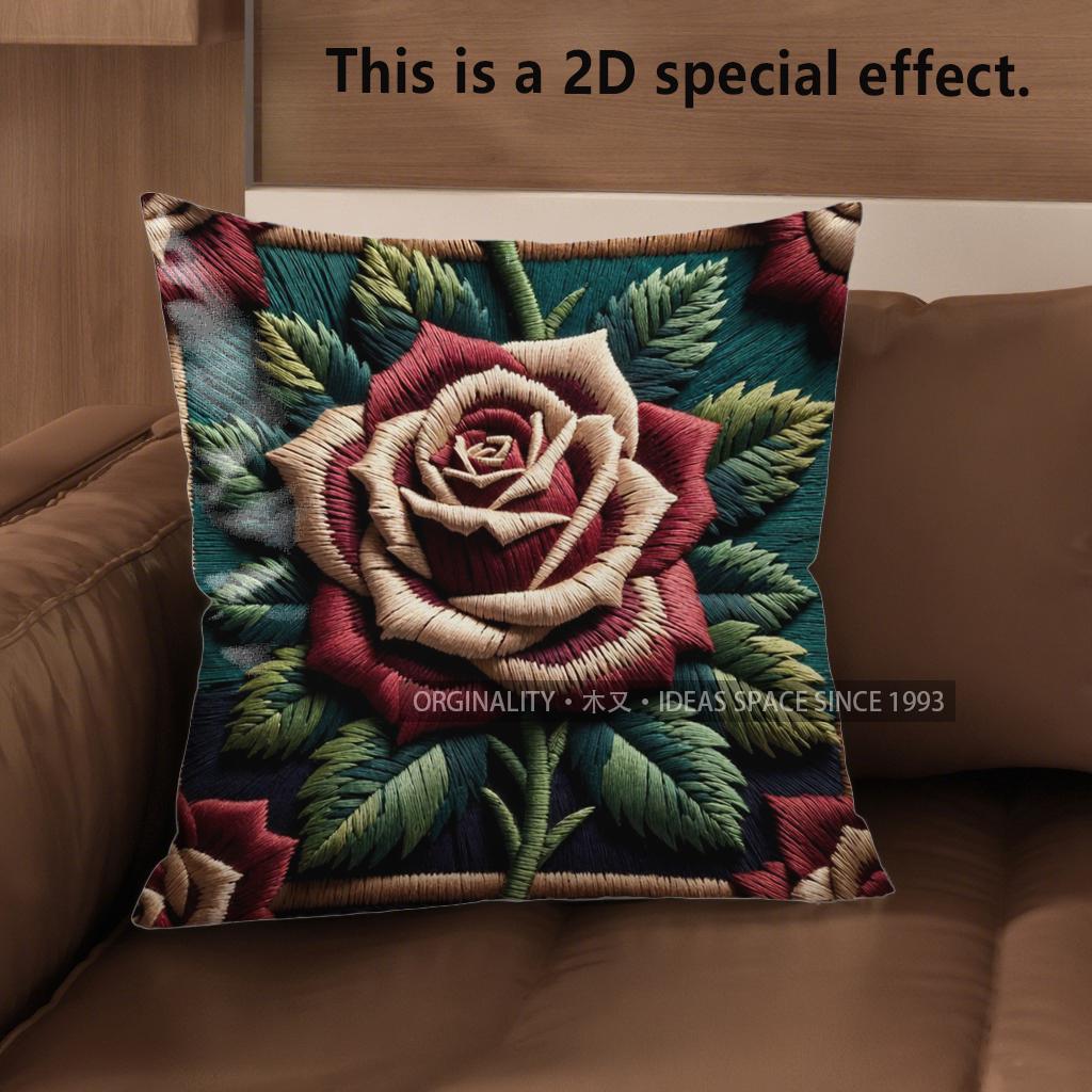 2D Vintage Embossed Rose Throw Pillow Covers** Pattern Cushion Cover Suitable For Sofa Bedroom Car Pillow Cover