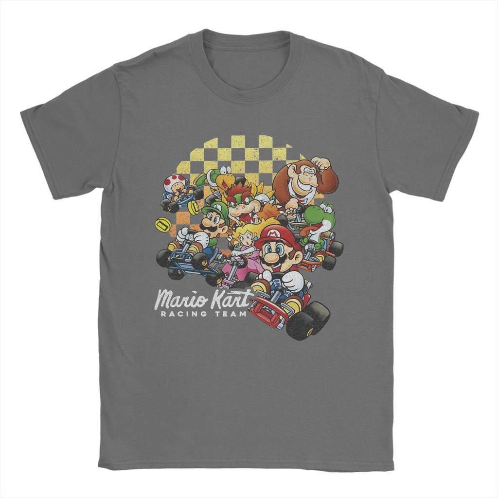 Unisex Marios Kart Groepsfoto Geruite Poster T-shirts Puur Katoenen Kleding Grappige Ronde Hals T-shirts Grote Maten T-shirt