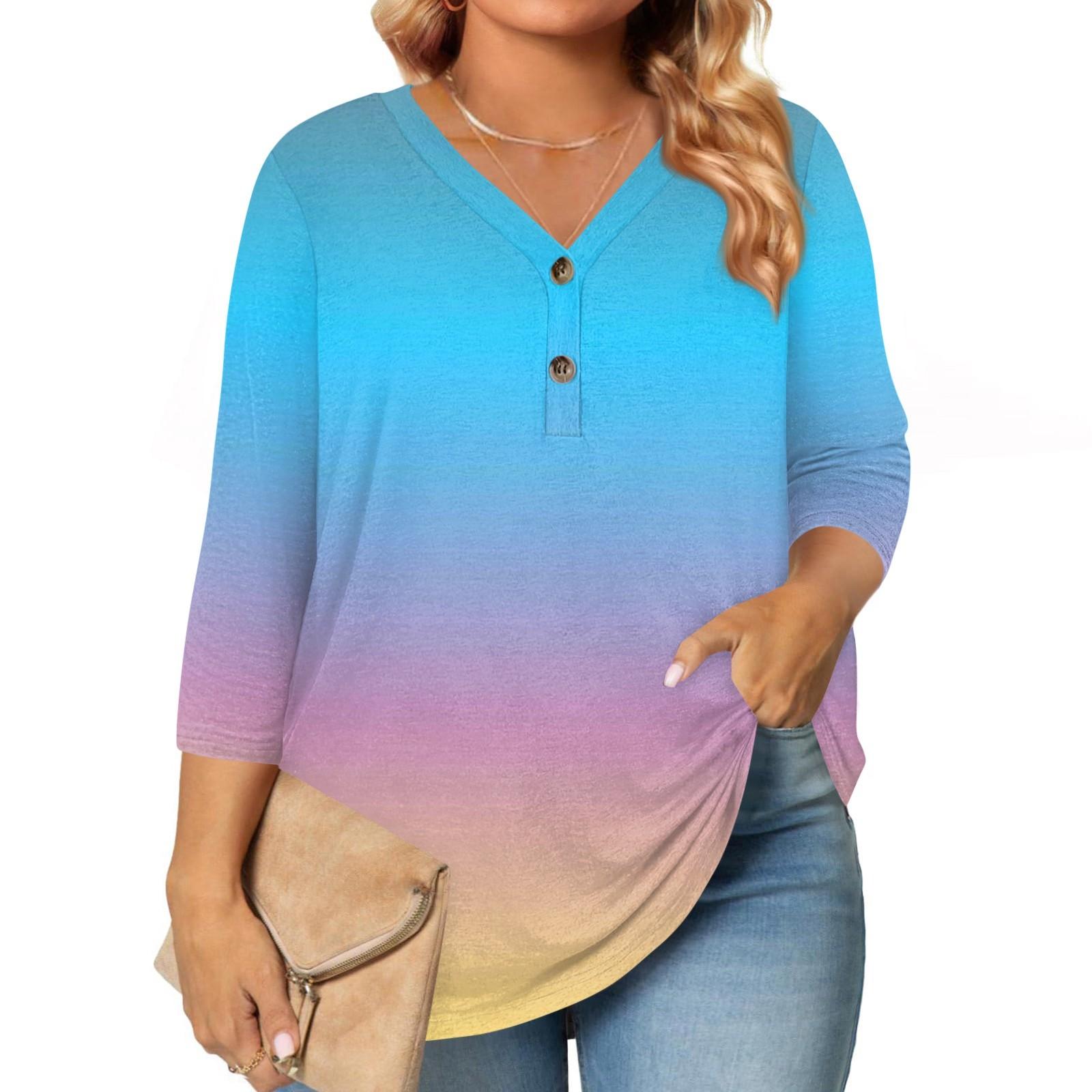 

Женские топы с рукавом 3/4, больших размеров, рубашки на пуговицах с V-образным вырезом, блузки, повседневные, с принтом, свободные XXXXXL