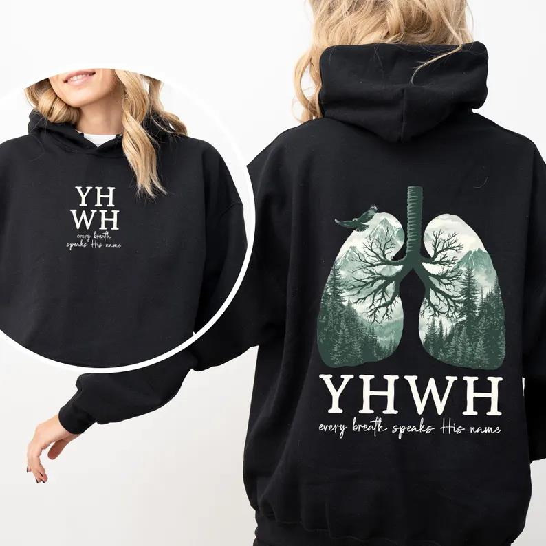 YHWH Graphic Printed Hoodies Women Clothing 2025 Fall Winter Long Sleeves Sweatshirts Oversized Casual Fleece Hooded Pullover
