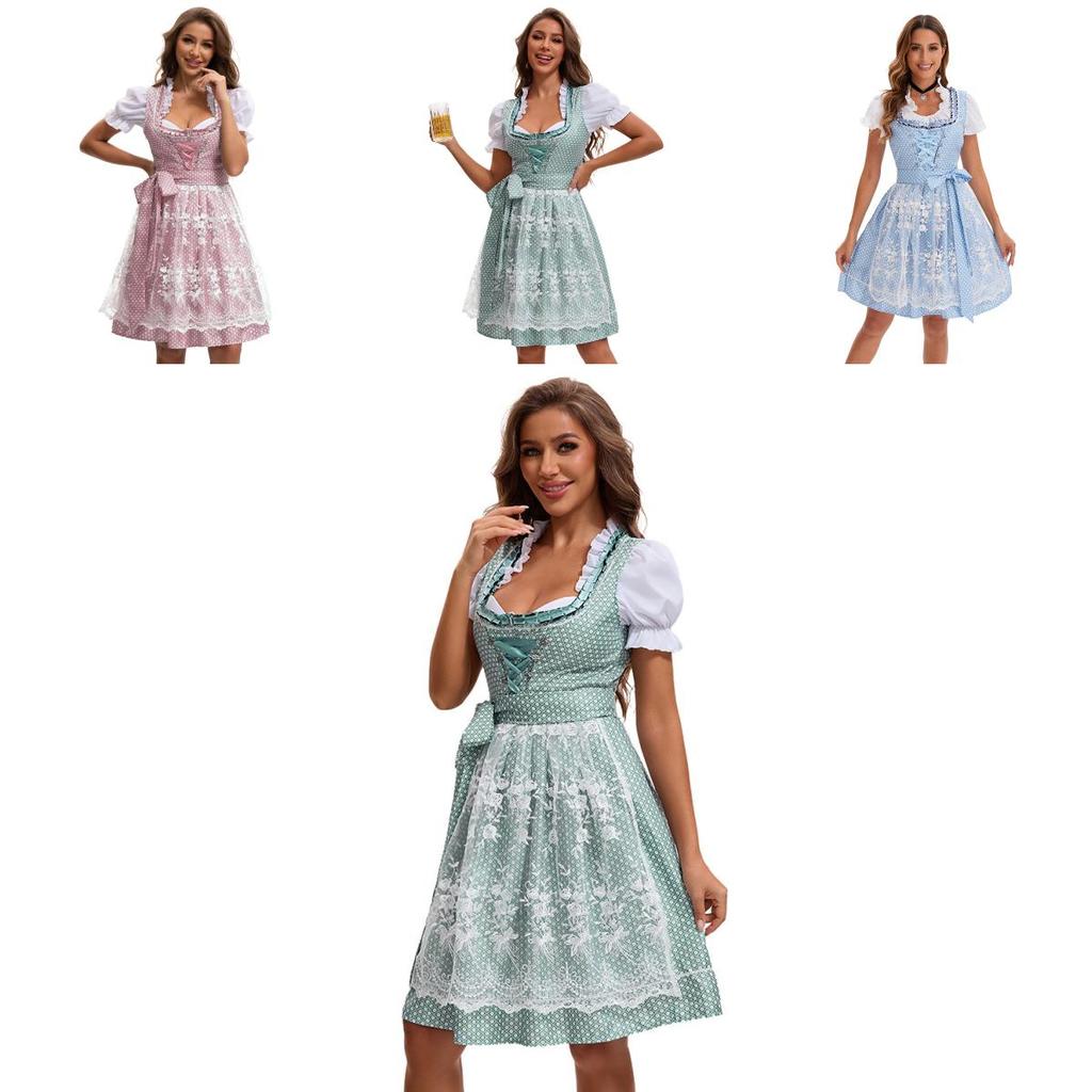 Ethnic Print Beer Festival Dress Women With Polyester Material For Cultural Role Play And Party Wear