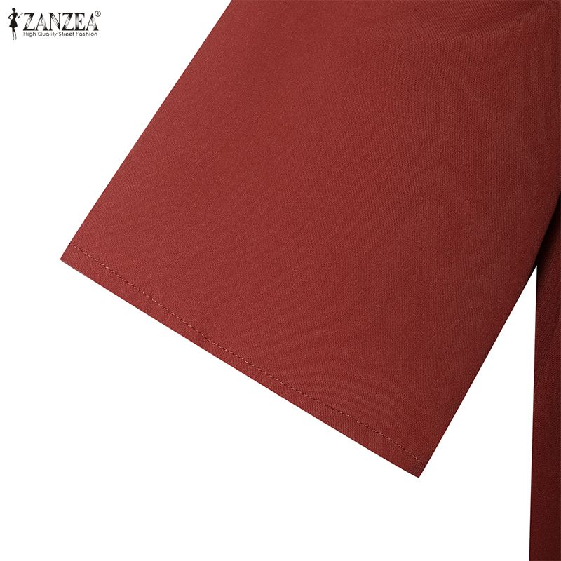ZANZEA Women Casual Round Neck Solid Color Half Sleeve Dress
