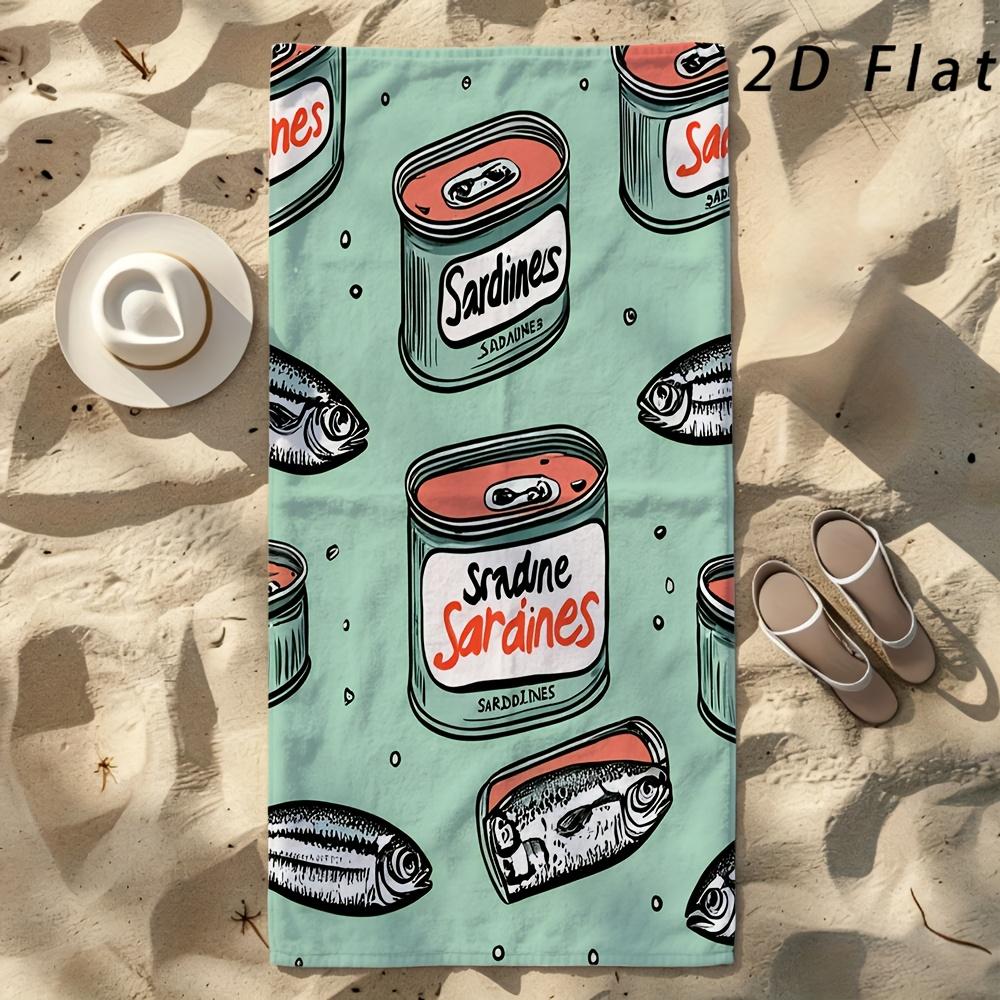Summer Holiday Beach Towel 1Pc Microfiber 2D Flat Printed Sandproof Waterproof Sardine Pattern Travel Sea Mat