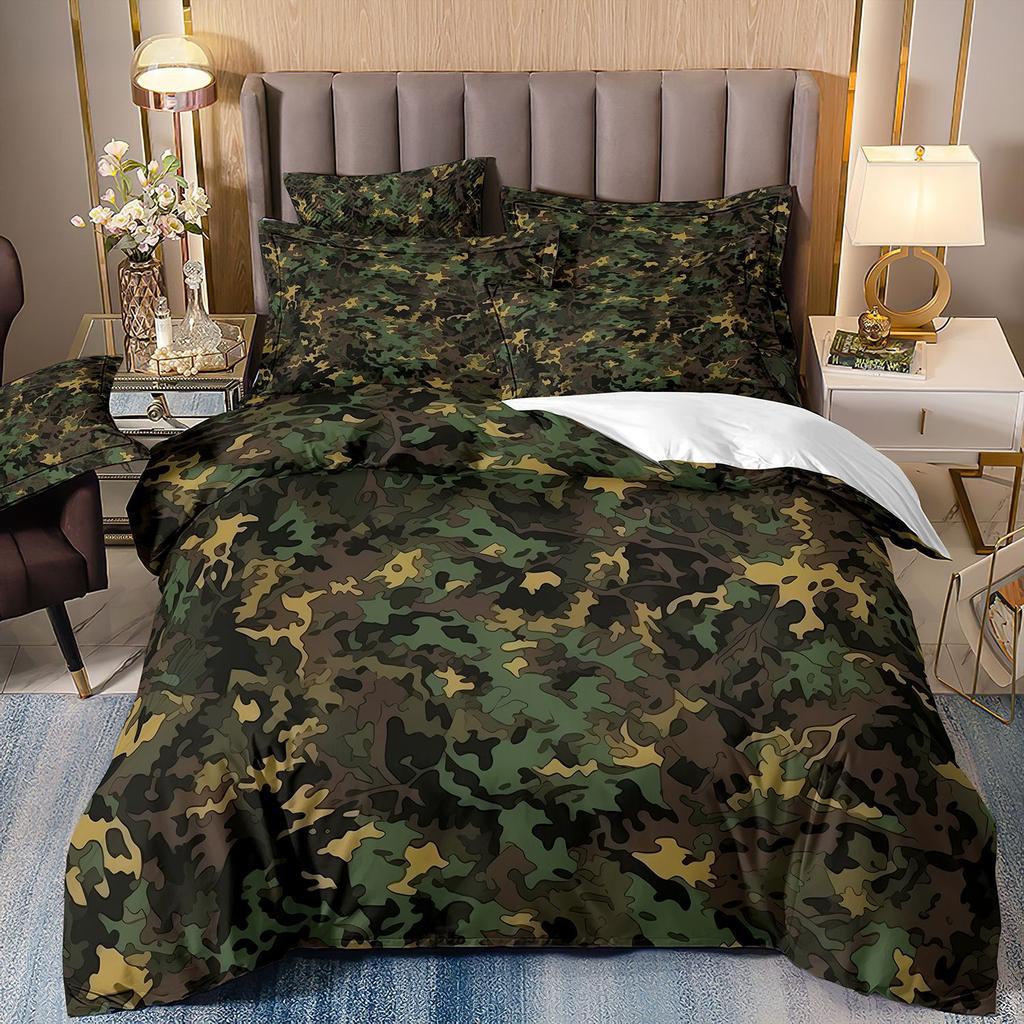 3D Three-Piece Camouflage Striped Quilt Cover Sheet Kit