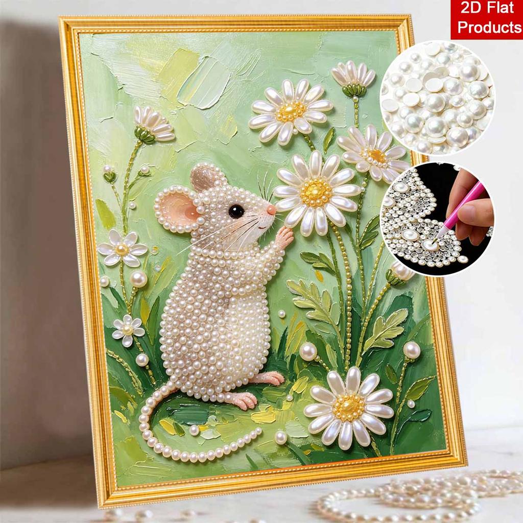 Frameless DIY Pearl Bead Painting Kit Cute Mouse Pattern Creative Relaxing Craft Canvas Home Decor Gift for Adults
