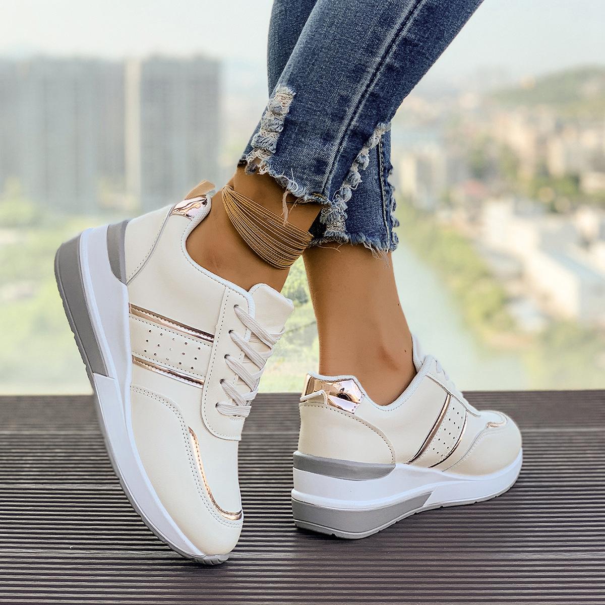 

Foreign trade explosion women s sports and leisure shoes European and American new fashion slope heel thick sole large size leisure sports women 43 бежевый