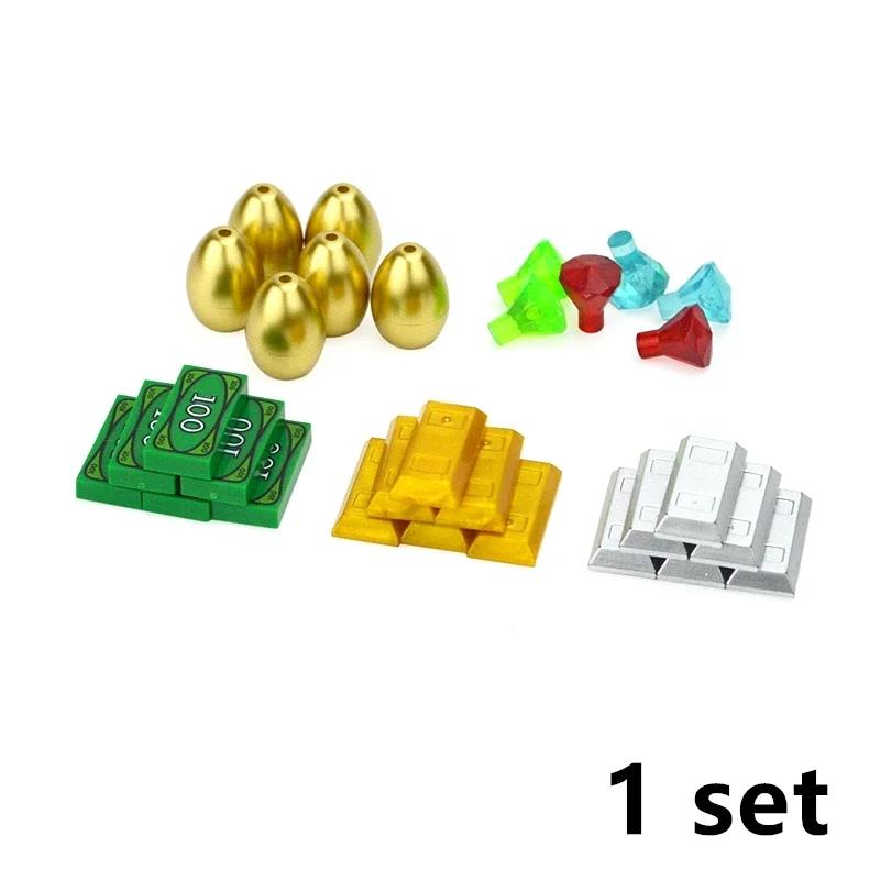 City Treasure Gold Silver Diamond Safe Box Building Blocks Jewel Dollars Cash Coin Brick Compatible Figures Accessories Kids Toy