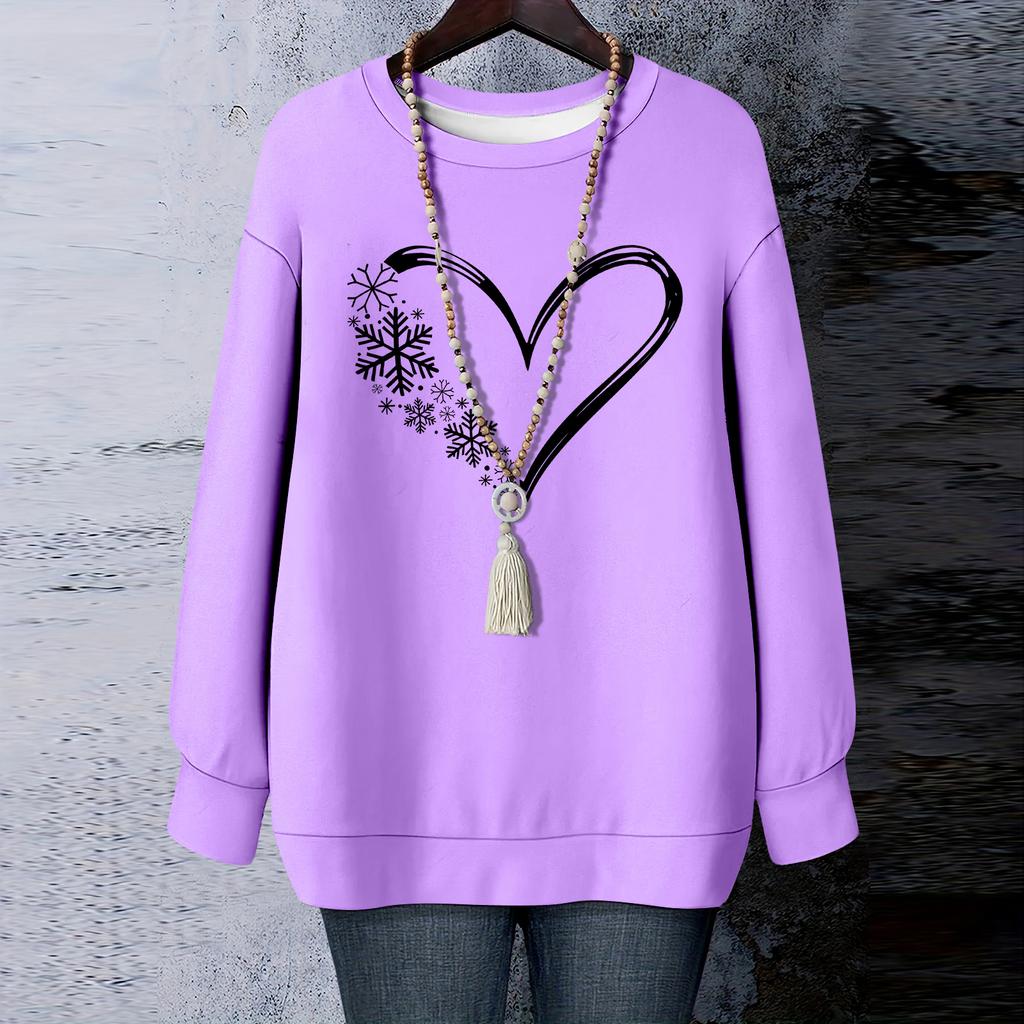 Ladies' Christmas Printed Round Neck Long Sleeved T-shirt Sweatshirt Top