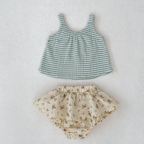 2025 New Summer 0-3Yrs Children Clothes Suit Sleeveless Solid Color Denim Vest+Shorts Newborn Baby Girls Clothing Set