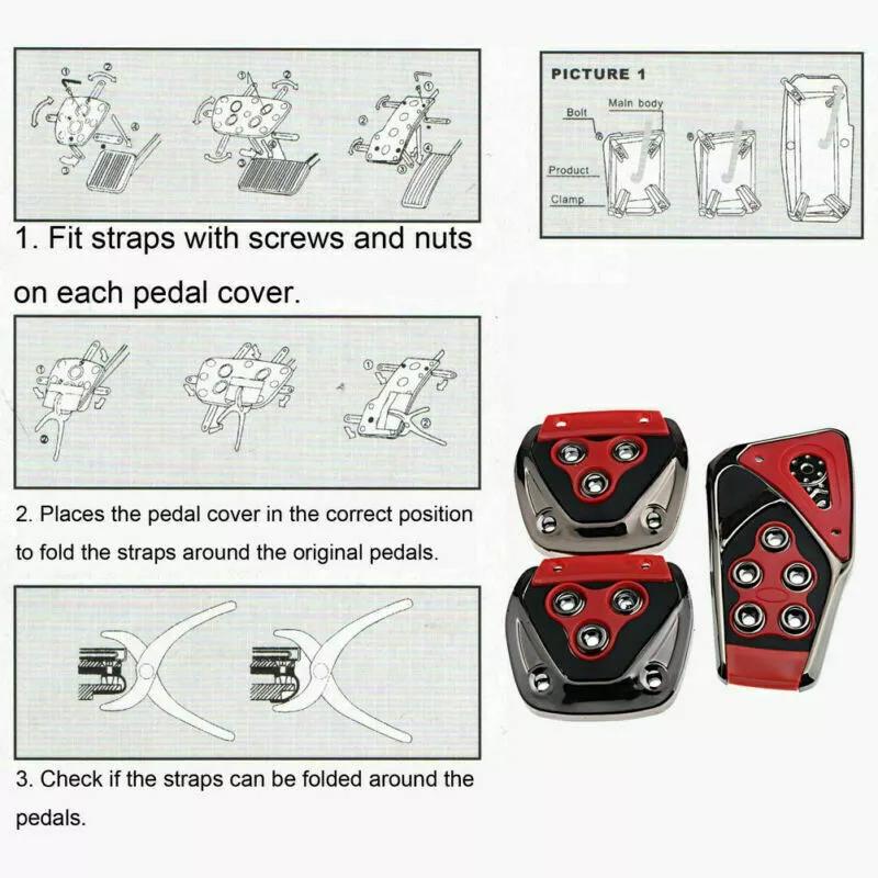 3 ks Červené Manuální Převodovka Auto Brzda Protiskluzový Kryt Pedálu Nohy Kryt Sada