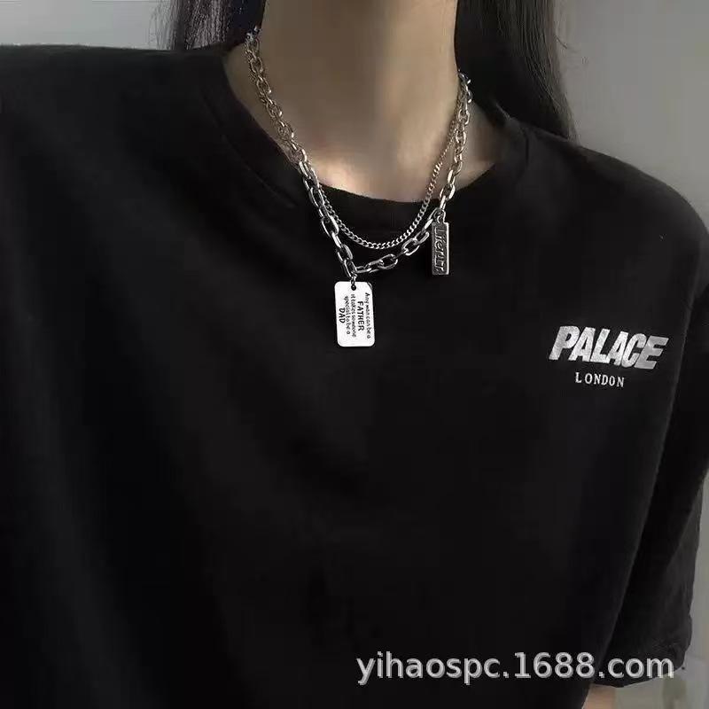 Square necklace women's versatile niche design sense sweater boys trendy cool hip-hop collarbone chain sweater accessories versatile