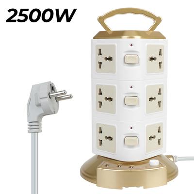 EU Plug 12 Way Outlets Tower Multi Power Strip EU US UK AU Universal Socket Vertical With 3 USB 1.8m Cord