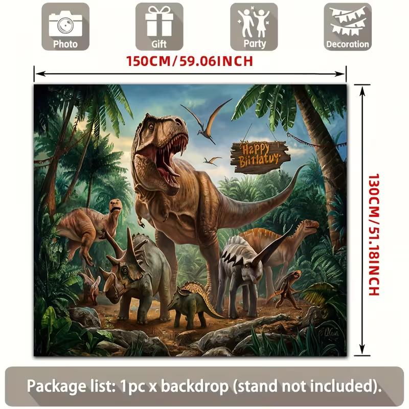 2D Jungle Dinosaur Happy Birthday Backdrop Boys Photoshoot Background