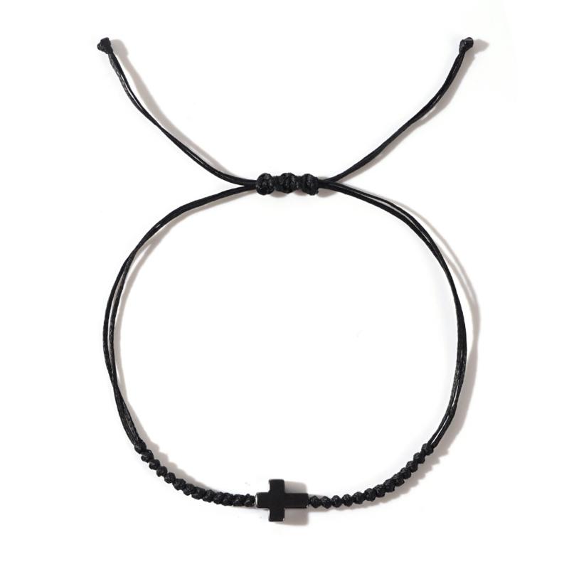 

Minimalist Style Adjustable Black Cord Bracelet for Men Featuring Handwoven Crucifix Design Fashion Jewelry Accessory 1