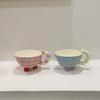 Hand Painted Check Bead Handle Ceramic Mug High Value Mug Creative Couple Pair Cup